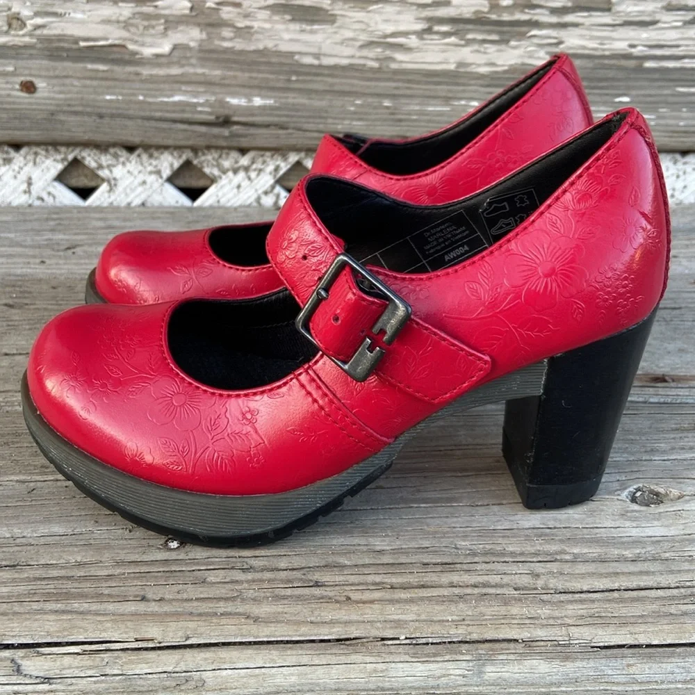 Rare! Vintage Dr. Martens Red Leather Marlena Mary Jane Pumps Women's Size 5 - Picture 5 of 12